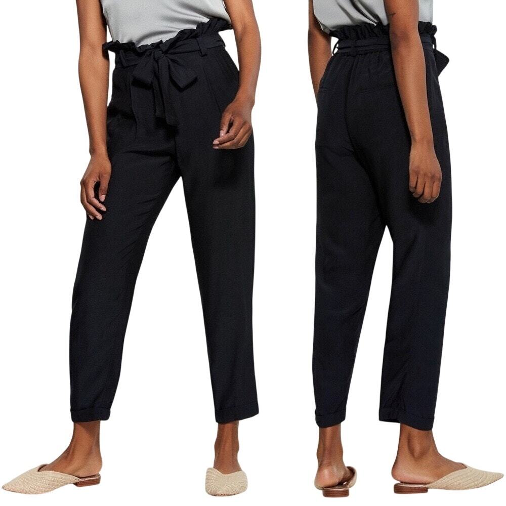 Waverly Grey Women's 0 Black Carolina Paper Bag Pants Minimalist Old Money S3-12